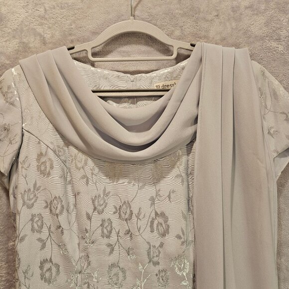 Dressbarn Womens 8 Formal light gray dress elegant brocade chiffon wedding Party - Picture 3 of 15